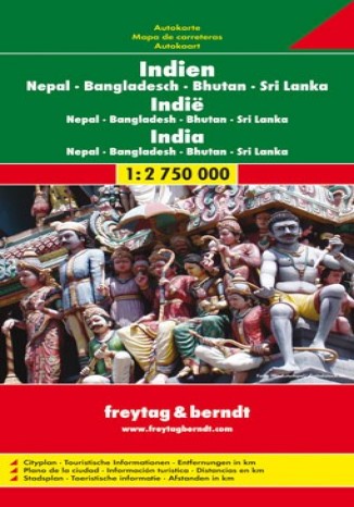 Indie Nepal Bangladesz Bhutan Sri Lanka. Mapa 1:2 750 000